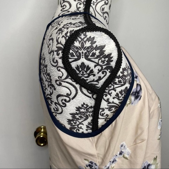 Beige Sheer Floral Halter Tank Top Blouse Large - Picture 6 of 8